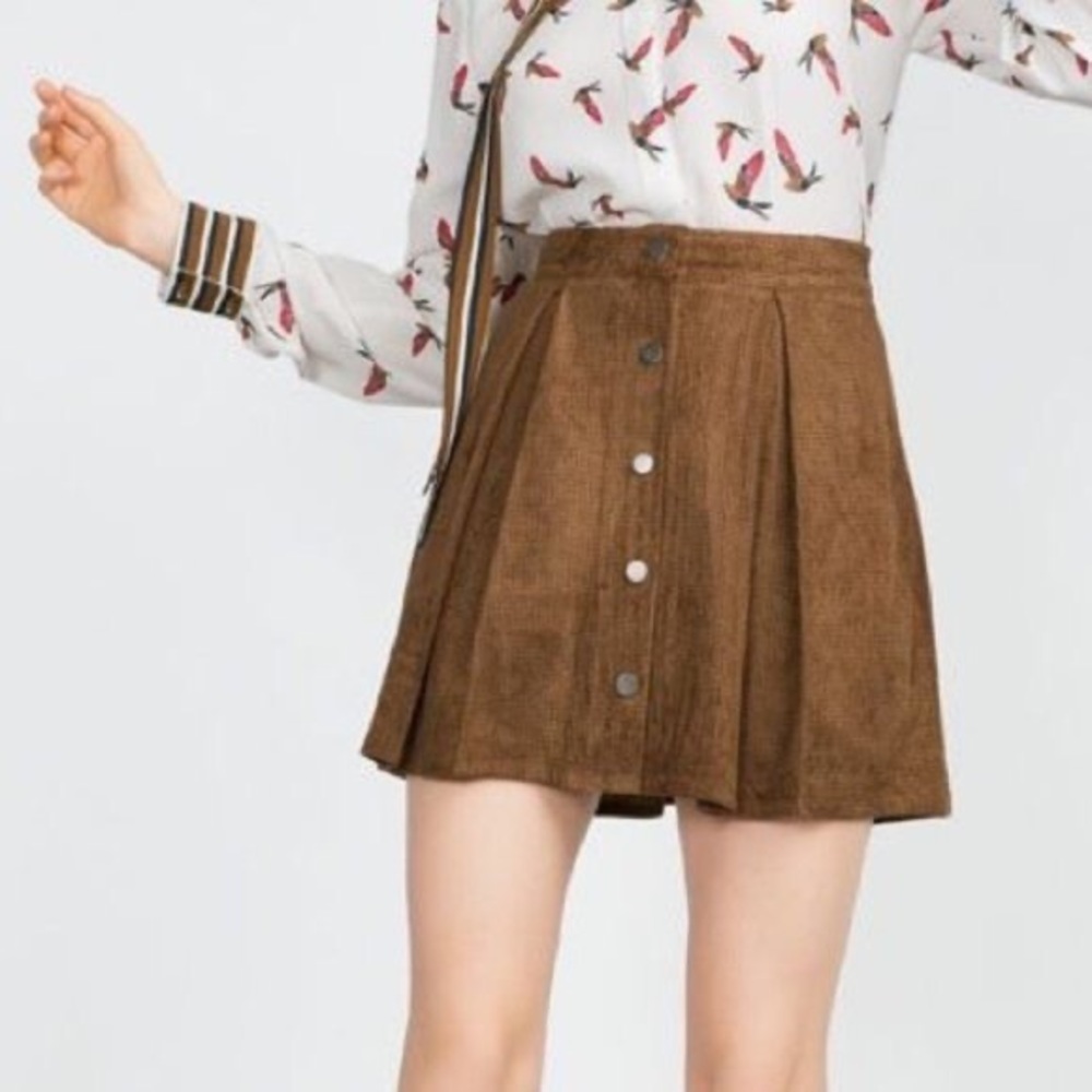 Zara pleated Faux Suede MINI Skirt Brown SZ S